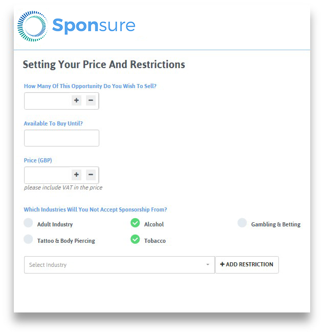 Sponsure, the marketplace for sports sponsorship, sponsorship price, sponsorship, sponsors, partnerships